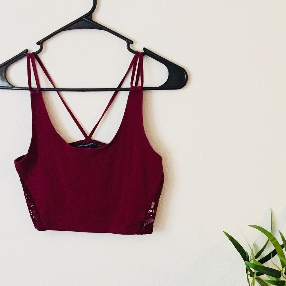 Red lace back crop top